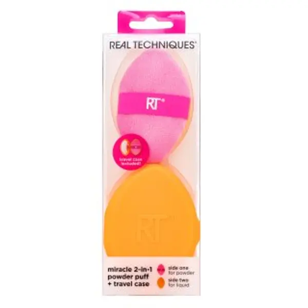 Real Techniques Real Techniques Miracle 2-in-1 Powder Puff + Travel Case spužvica za nanošenje šminke