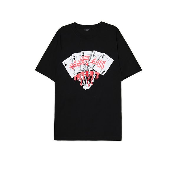 Cropp Cropp - Crna majica kratkih rukava s printom - crno