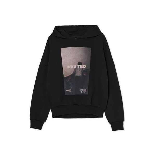 Cropp Cropp - Crna majica s kapuljačom i printom - crno