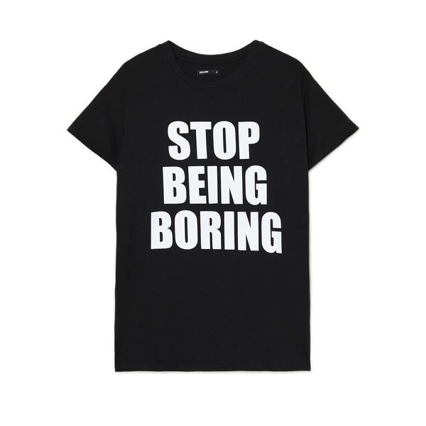 Cropp Cropp - Crna oversize majica s printom - crno