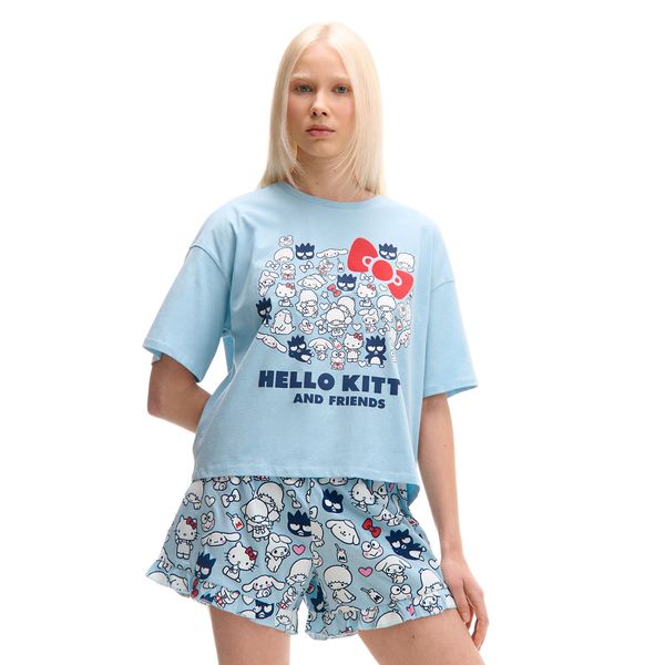 Cropp Cropp - Komplet dvodijelne pidžame Hello Kitty & Friends - bljedoplavo