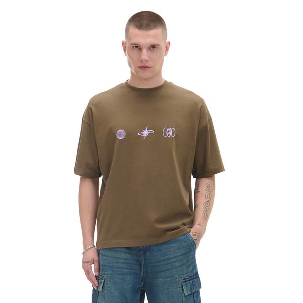 Cropp Cropp - Majica kratkih rukava s printom - smeđi