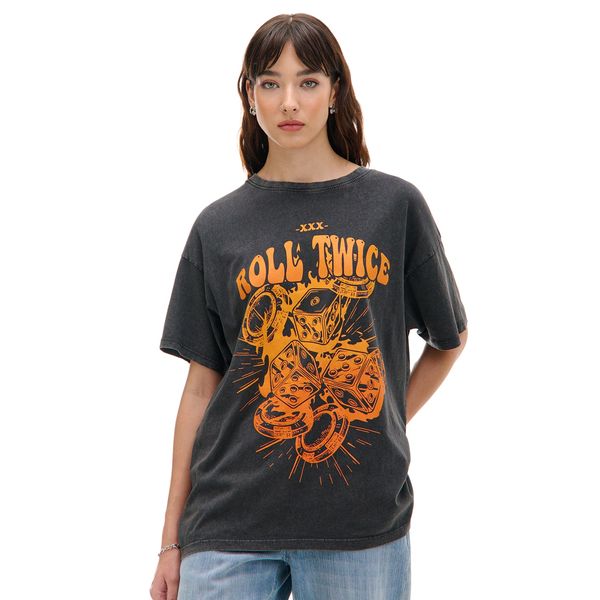 Cropp Cropp - Majica kratkih rukava s printom - tamnosivo