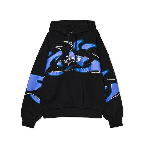 Cropp Cropp - Majica s kapuljačom s printom - crno