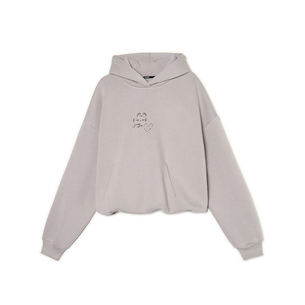 Cropp Cropp - Majica s kapuljačom s printom - tamnosivo