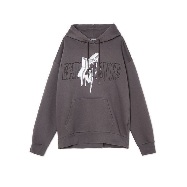 Cropp Cropp - Majica s kapuljačom s printom - tamnosivo