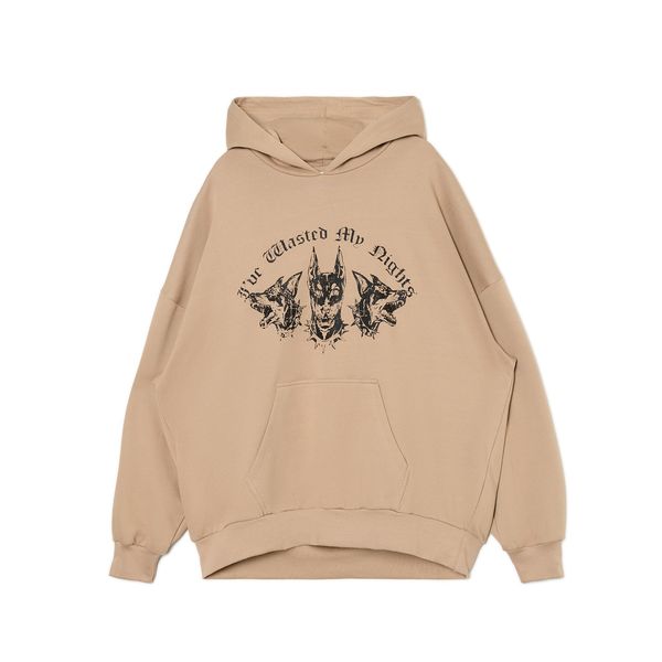 Cropp Cropp - Majica s kapuljačom s printom - tamnosmeđe