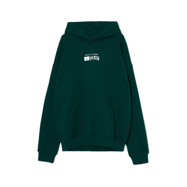 Cropp Cropp - Majica s kapuljačom s printom - tamnozeleno