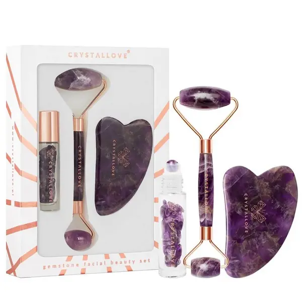 Crystallove Crystallove Masažeri Za Lice Amethyst Roller And Gua Sha Set 1 kom,