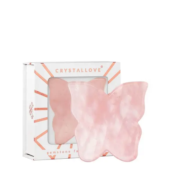 Crystallove Crystallove Masažeri Za Lice Butterfly Rose Quartz Gua Sha Masažer 1 kom,