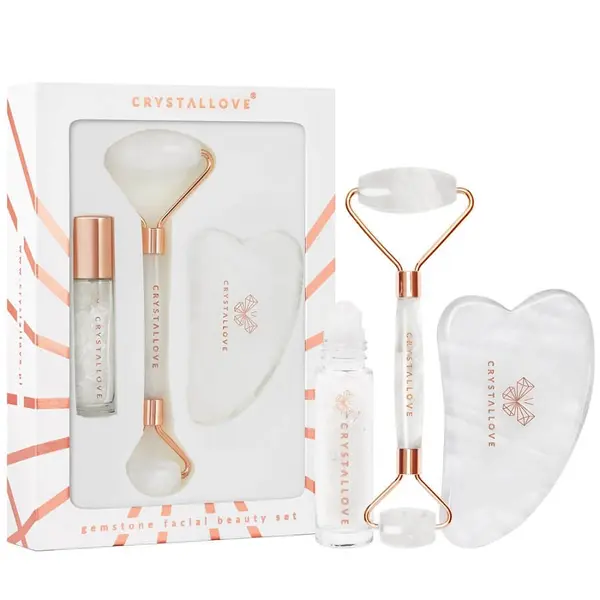 Crystallove Crystallove Masažeri Za Lice Clear Quartz Roller And Gua Sha Set 1 kom,