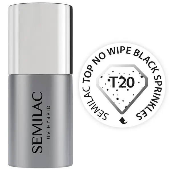 Semilac Semilac Top Coat Nail Polish No Wipe Black Sprinkles T20 7 ml