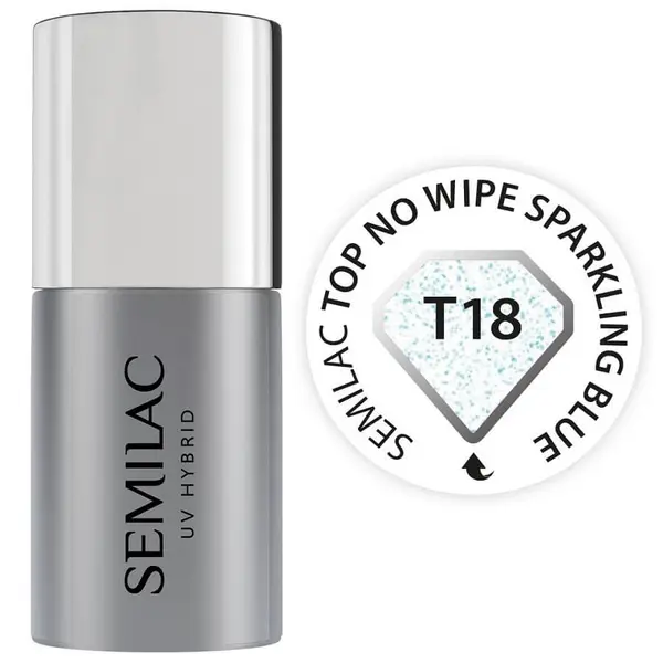 Semilac Semilac Top Coat Nail Polish No Wipe Sparkling Blue T18 7 ml