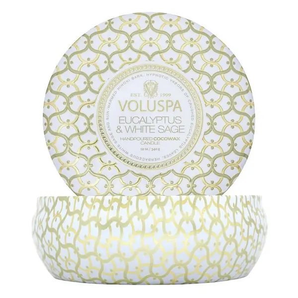 Voluspa VOLUSPA Eucalyptus & White Sage 3 Wick Tin Candle Mirisna Svijeća 340 g