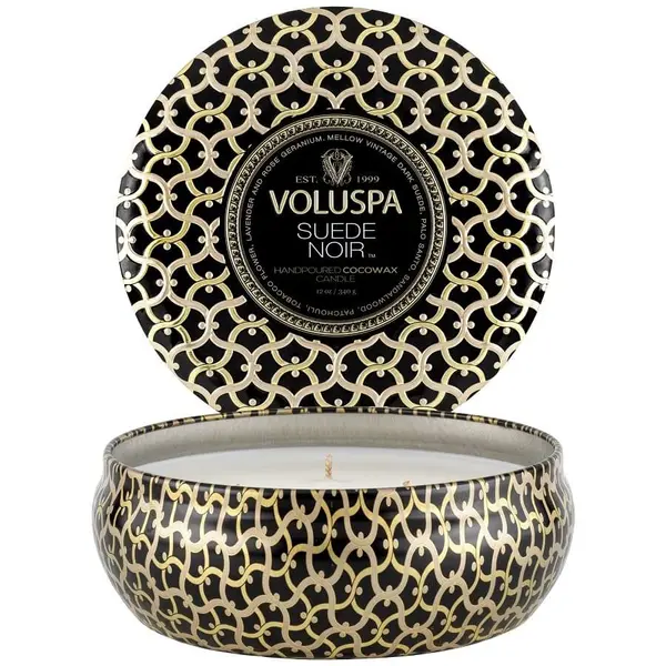 Voluspa VOLUSPA Suede Noir 3 Wick Tin Candle Mirisna Svijeća 340 g
