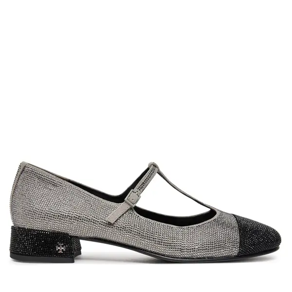 TORY BURCH Balerinke Tory Burch Cap-Toe T-Strap Pave Heeled 159830 Srebrna