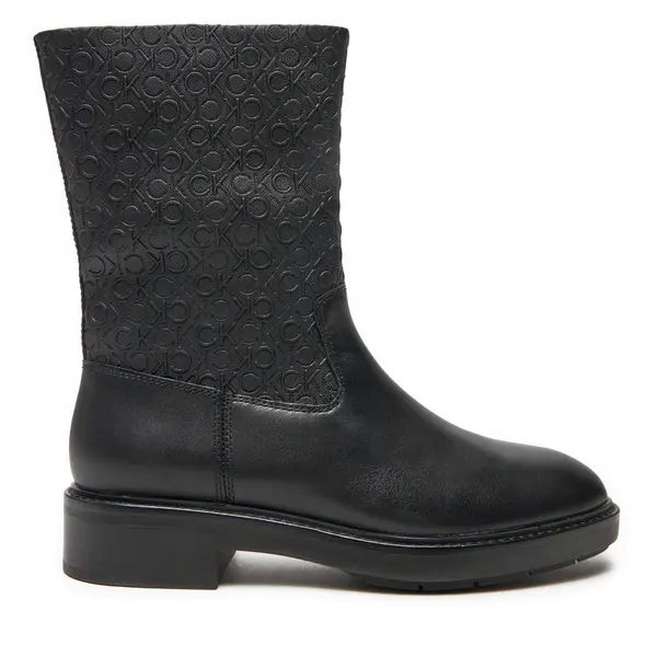 Calvin Klein Čizme Calvin Klein Flat Ankle Boot Mono Mix HW0HW02195 Crna
