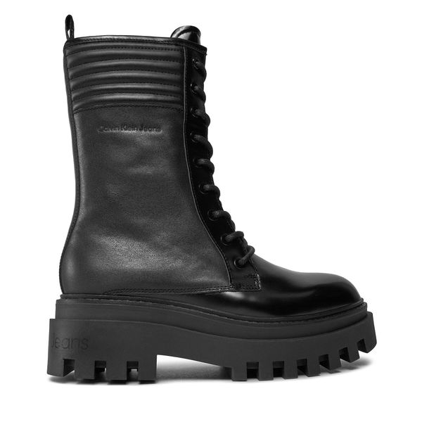Calvin Klein Jeans Čizme Calvin Klein Jeans Flatform Knee Boot Laceup Lth Wn YW0YW01137 Triple Black 0GT