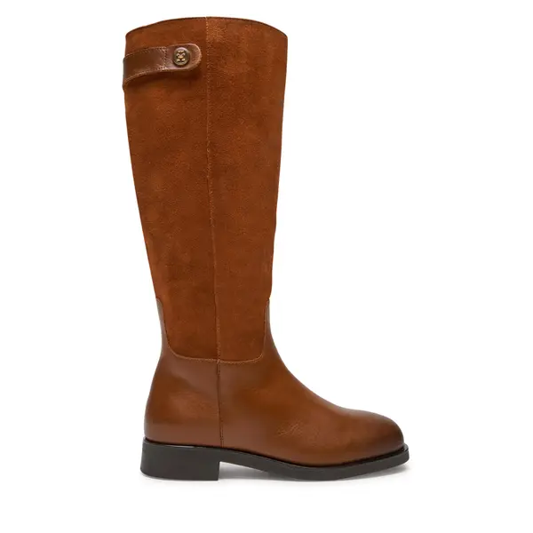 Tommy Hilfiger Čizme ispod koljena Tommy Hilfiger Th Stud Leather Mix Long Boot FW0FW08341 Smeđa