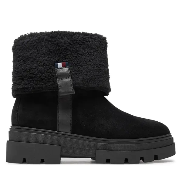 Tommy Hilfiger Čizme Tommy Hilfiger Faux Fur Suede Roll-Down Boot FW0FW08158 Crna