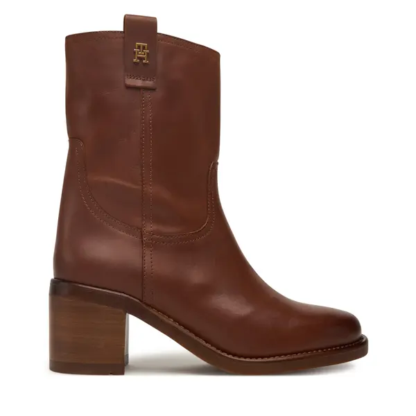 Tommy Hilfiger Čizme Tommy Hilfiger Riding Lthr Mid Boot Block Heel FW0FW08776 Smeđa