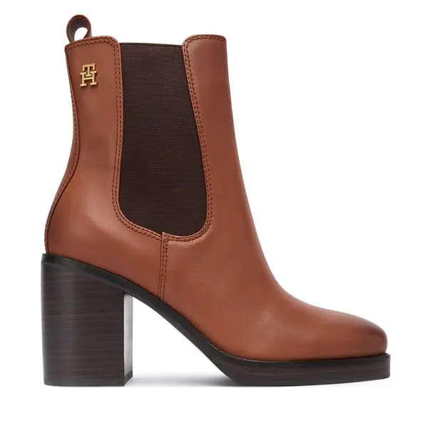 Tommy Hilfiger Čizme Tommy Hilfiger Square Toe Chelsea High Block Hl FW0FW08844 Smeđa