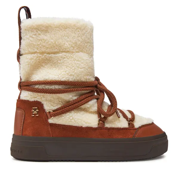 Tommy Hilfiger Čizme za snijeg Tommy Hilfiger Lace-Up Faux Shearling Snowboot FW0FW08252 Bež