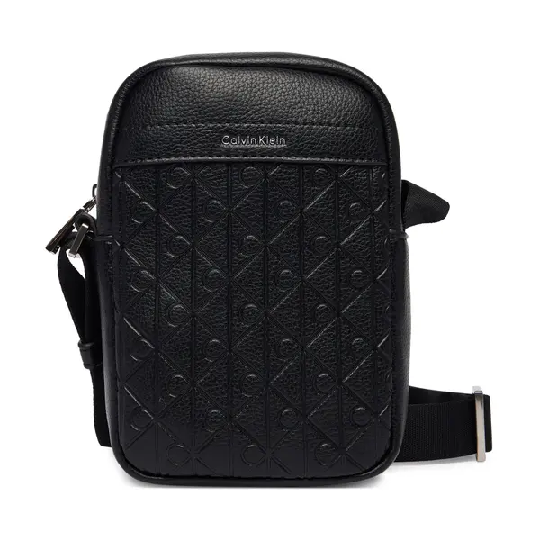 Calvin Klein Crossover torbica Calvin Klein Emblem Aop Emboss Slim Reporter LV04D3228G Crna