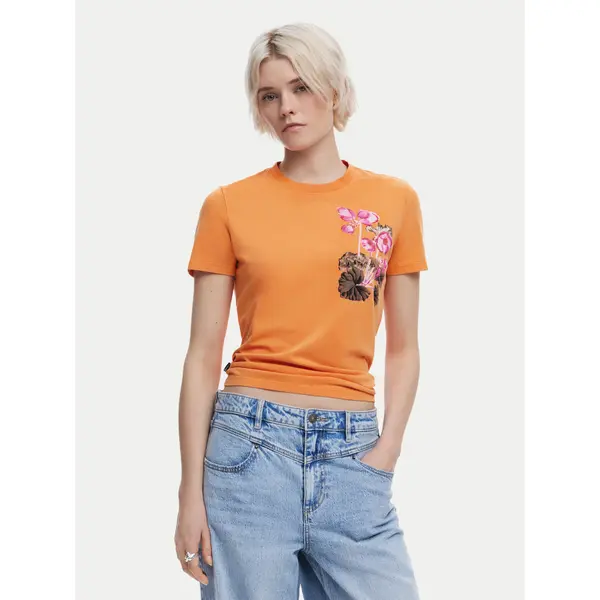 Desigual Desigual T-shirt Botanical 25SWTK48 Narančasta Slim Fit