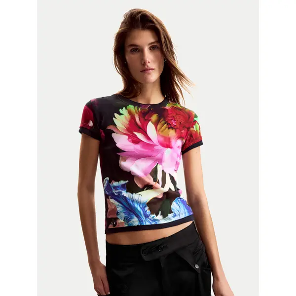 Desigual Desigual T-shirt Multiflowers Lacroix 26SWTK49 Crna Regular Fit