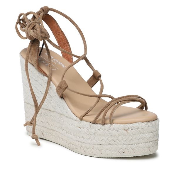 Manebi Espadrile Manebi Soft Suede Lace-Up Wedge Espadrilles L 8.7 WA Smeđa