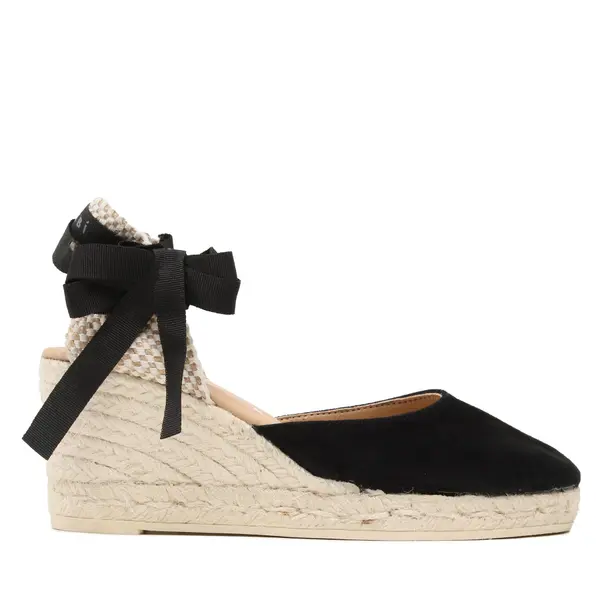Manebi Espadrile Manebi Soft Suede Low Wedge Espadrilles K 1.0 WL Crna