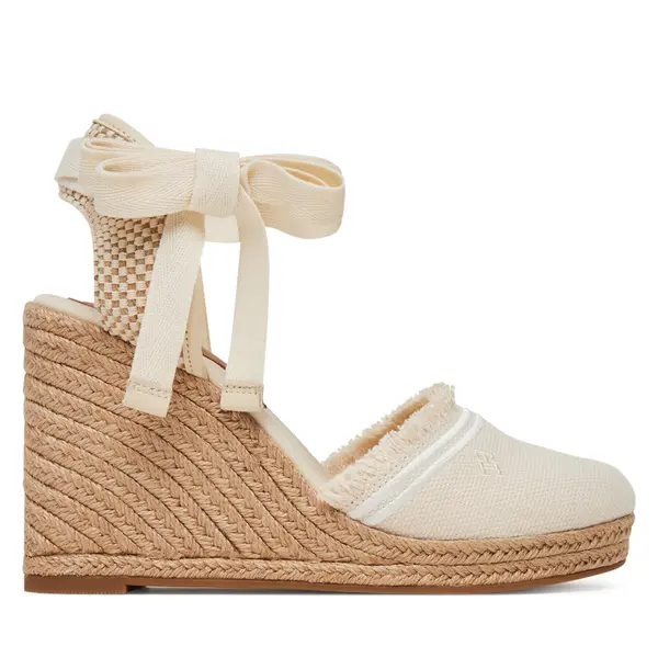 Tommy Hilfiger Espadrile Tommy Hilfiger Fringe Canvas High Wedge FW0FW08878 Écru