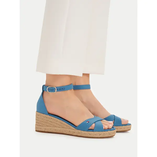 Tommy Hilfiger Espadrile Tommy Hilfiger Hemp Crossover Strap Wedge Espadrilles FW0FW09332 Plava