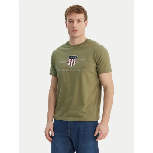 Gant Gant T-shirt Archive Shield 2003199 Zelena Regular Fit