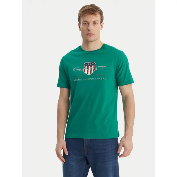 Gant Gant T-shirt Archive Shield 2003199 Zelena Regular Fit