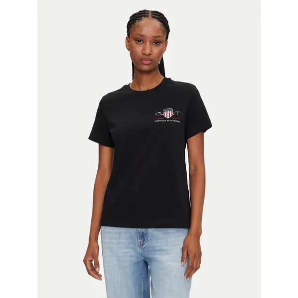 Gant Gant T-shirt Bisiklet Yaka 4200277 Crna Regular Fit