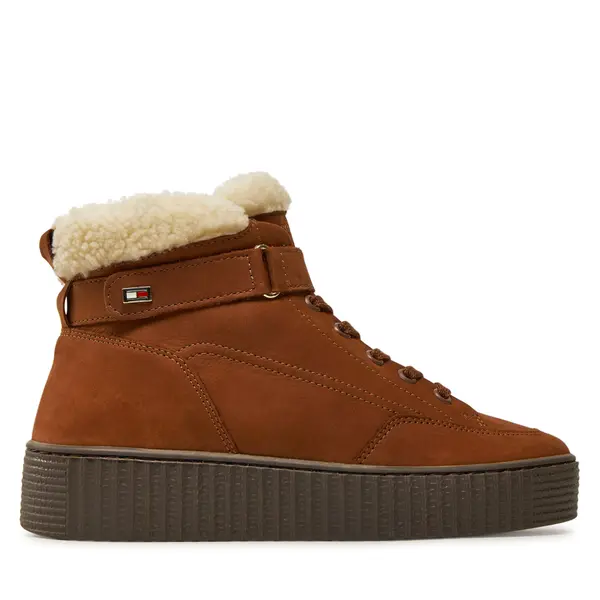 Tommy Hilfiger Gležnjače Tommy Hilfiger Faux Fur Nubuck Low Lace-Up FW0FW08172 Smeđa