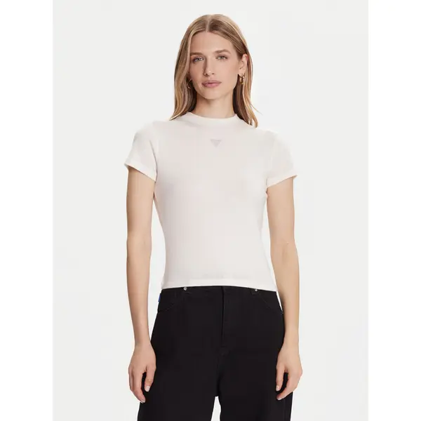 Guess Guess T-shirt W5BP07 KCGM2 Écru Slim Fit