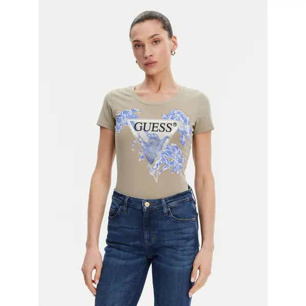 Guess Guess T-shirt W5GI08 J1314 Kaki Slim Fit