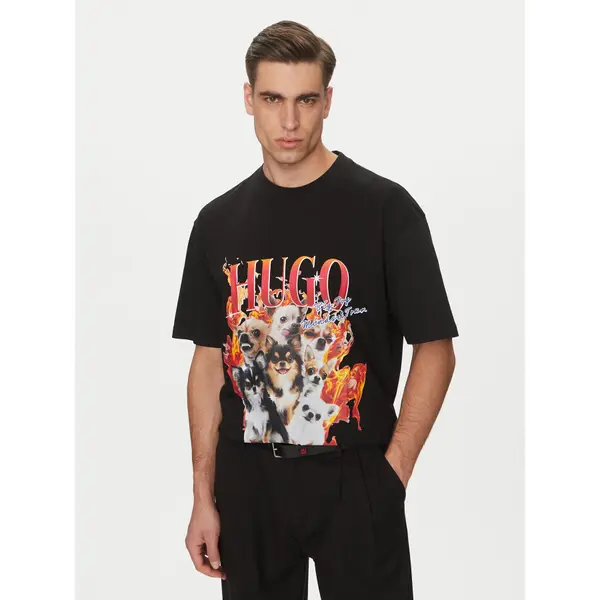 HUGO HUGO T-shirt Dugie 50538259 Crna Oversize