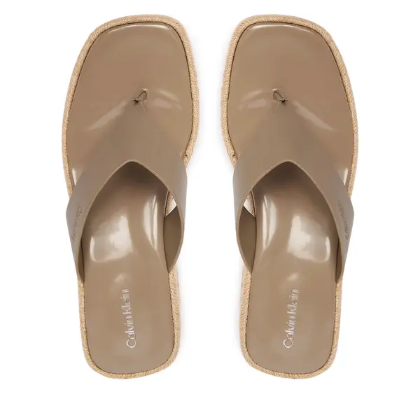 Calvin Klein Japanke Calvin Klein Block Heel Espa 50 Thong Lth HW0HW02902 Smeđa