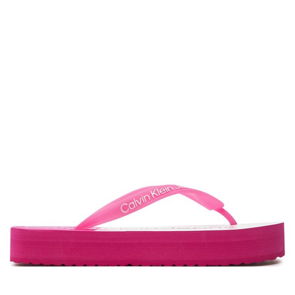 Calvin Klein Jeans Japanke Calvin Klein Jeans Beach Sandal Flatform Monologo YW0YW01617 Fucsia Fedora/Bright White 0J3