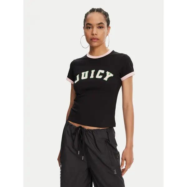 Juicy Couture Juicy Couture T-shirt Collegiate Ringer JCWCT125320 Crna Slim Fit