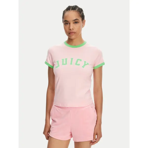 Juicy Couture Juicy Couture T-shirt Collegiate Ringer JCWCT125320 Ružičasta Slim Fit