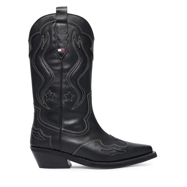 Tommy Jeans Kaubojske čizme Tommy Jeans Archive Cowboy Boot Leather EN0EN03046 Crna