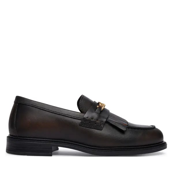 Tommy Hilfiger Loaferice Tommy Hilfiger Th Chain Fringe Leather Loafer FW0FW09668 Tamno smeđa