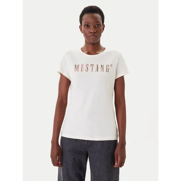 mustang Mustang T-shirt Loa 1016146 Écru Slim Fit