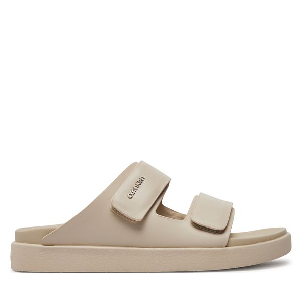 Calvin Klein Natikače Calvin Klein Flat Adj Slide Calvin Mtl Lth HW0HW01954 Stony Beige ACE