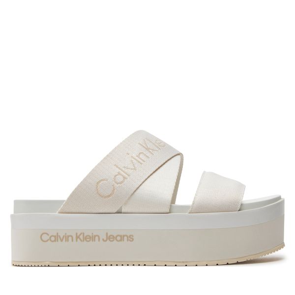 Calvin Klein Jeans Natikače Calvin Klein Jeans Flatform Sandal Webbing In Mr YW0YW01361 Off White YBR